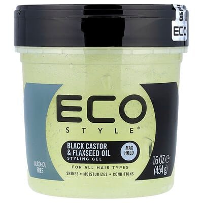 صورة منتج Eco Style Eco Style Styling Gel Max Hold All Hair Types Black Castor Flaxseed Oil بحجم 454 جم