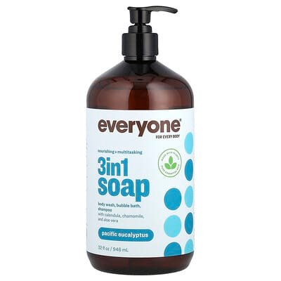 صورة منتج Everyone Everyone 3 in 1 Soap Body Wash Bubble Bath Shampoo Pacific Eucalyptus 32 Fl Oz 946 Ml بحجم 946 مل