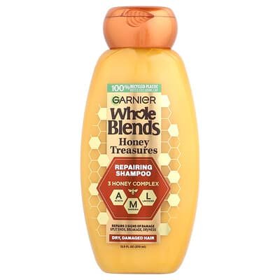 صورة منتج Garnier Garnier Whole Blends Honey Treasures Repairing Shampoo Dry Damaged Hair 12 5 Fl Oz 370 Ml بحجم 370 مل