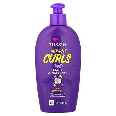 صورة منتج Aussie Aussie Miracle Curls Leave in Detangling Milk with Coconut Oil for Type 3a 4a 6 7 Fl Oz 200 Ml بحجم 200 مل