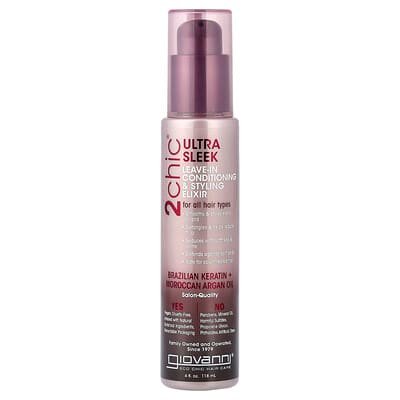 صورة منتج Giovanni Giovanni 2chic Ultra Sleek Leave in Conditioning Styling Elixir for All Hair Types Brazilian Keratin Moroccan Argan Oil 4 Fl Oz 118 Ml بحجم 118 مل