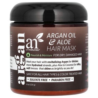 صورة منتج artnaturals Artnaturals Argan Oil Aloe Hair Mask for Dry Damaged Hair 8 Oz 226 G بحجم 226 جم