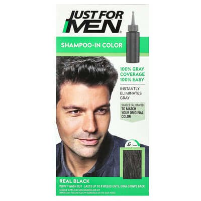 صورة منتج Just for Men Just For Men Shampoo In Color Real Black H 55 Single Application Haircolor Kit بحجم 2 count