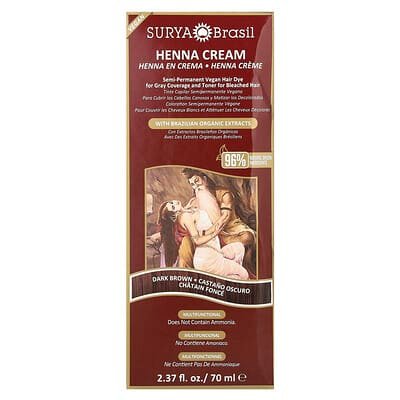 صورة منتج Surya Brasil Surya Brasil Henna Cream Semi Permanent Vegan Hair Dye for Gray Coverage and Toner for Bleached Hair Dark Brown 2 37 Fl Oz 70 Ml بحجم 70 مل