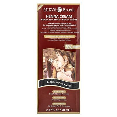 صورة منتج Surya Brasil Surya Brasil Henna Cream Semi Permanent Vegan Hair Dye for Gray Coverage and Toner for Bleached Hair Black 2 37 Fl Oz 70 Ml بحجم 70 مل