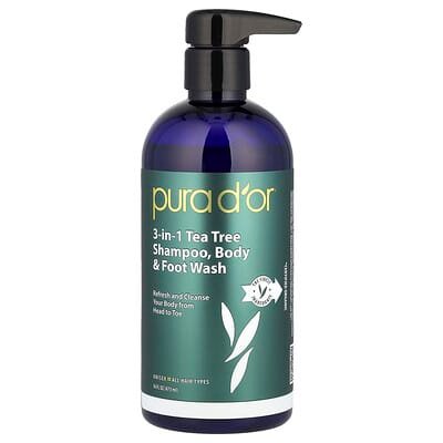 صورة منتج Pura D'or Pura D Or 3-in-1 Tea Tree Shampoo Body Foot Wash All Hair Types بحجم 473 مل