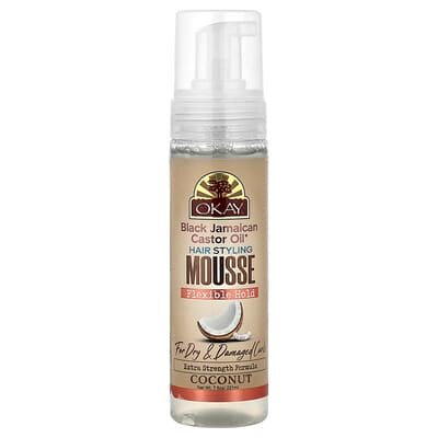 صورة منتج Okay Pure Naturals Okay Pure Naturals Black Jamaican Castor Oil Hair Styling Mousse Flexible Hold for Dry Damaged Curls Coconut 7 5 Oz 221 Ml بحجم 212 جم