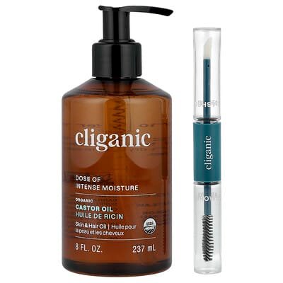 صورة منتج Cliganic Cliganic Dose of Intense Moisture Organic Castor Oil Lash Brow Set 8 Fl Oz 237 Ml بحجم 237 مل